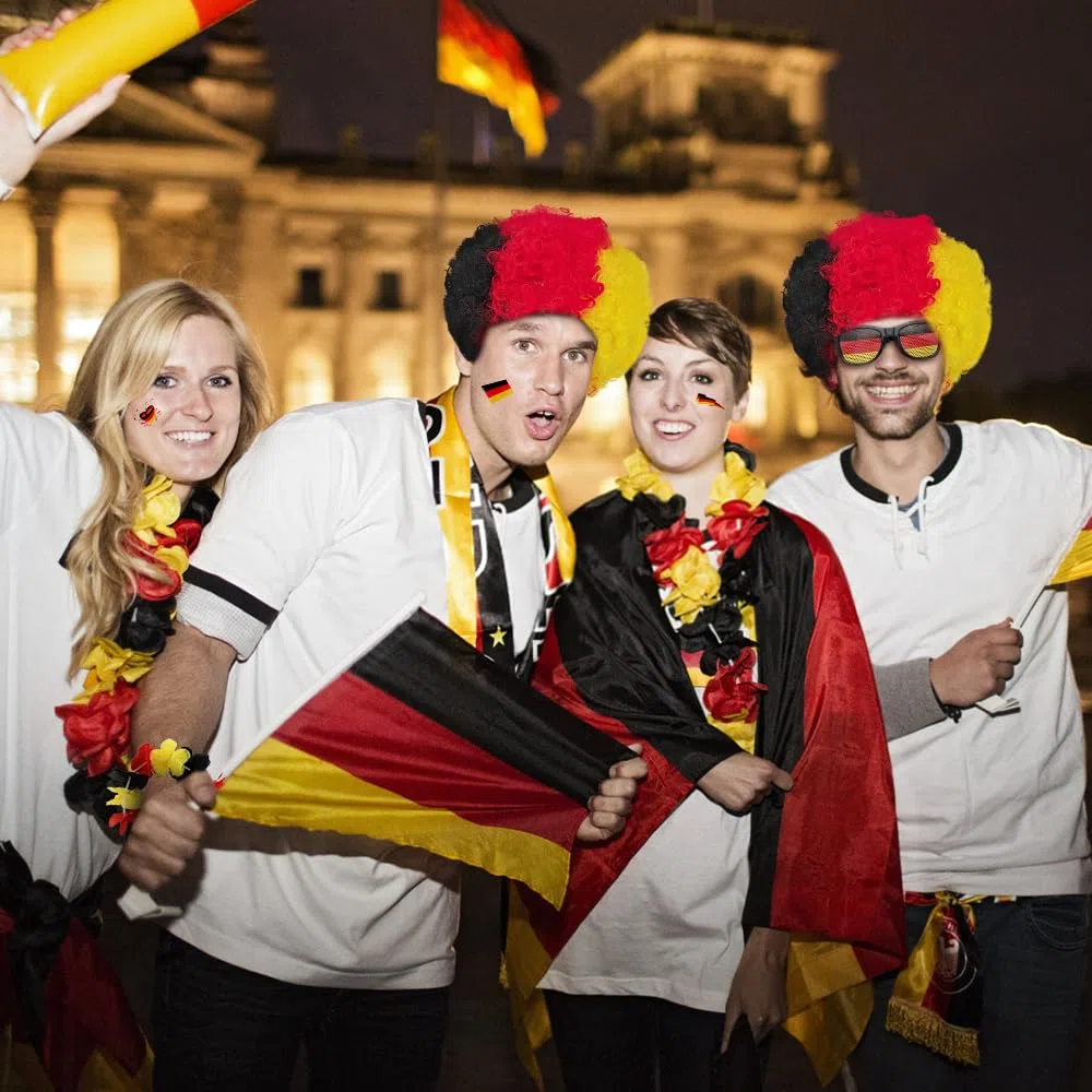 7 Pièces Kit Supporter Allemagne, SGZIOO Wm Fanpaket Allemagne, Collier de Fleurs Kit, perruque, lunettes de soleil, sifflet