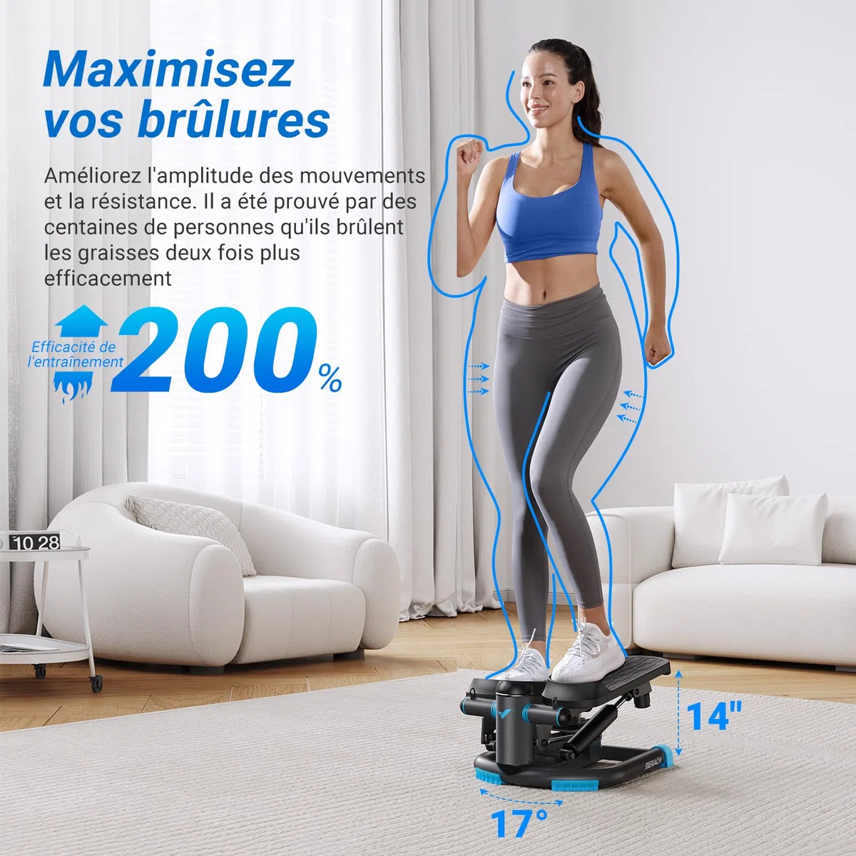 MERACH Mini Stepper Fitness Appartement,Stepper 2 en 1 pour la Maison,Swing Silencieux 150 kg avec Écran LCD et Bandes de Résistance,pour l'Entraînement des Jambes,des Bras,des Fesses