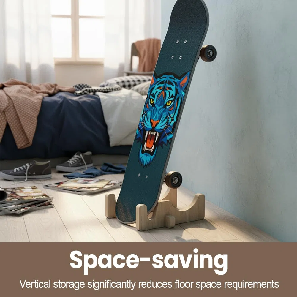 Support de Rangement pour Skateboards, Affichage en Bois Antidérapant à Double Fente pour Snowboards, Stockage de Rangement pour Skateboards, Idéal pour le Ski, le Surf et Autres Sports de la Maison