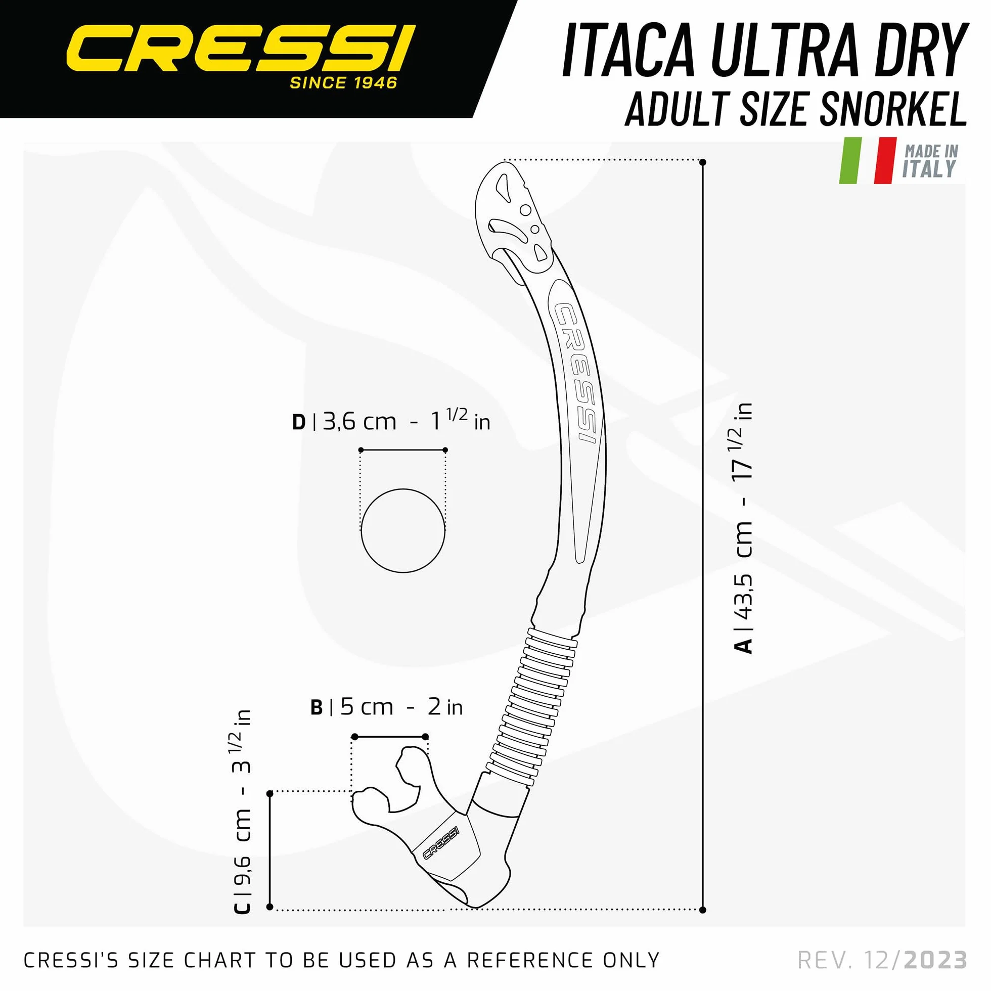 Cressi Itaca Ultra Dry Snorkel - Tuba Sec pour la plongée et l'apnée
