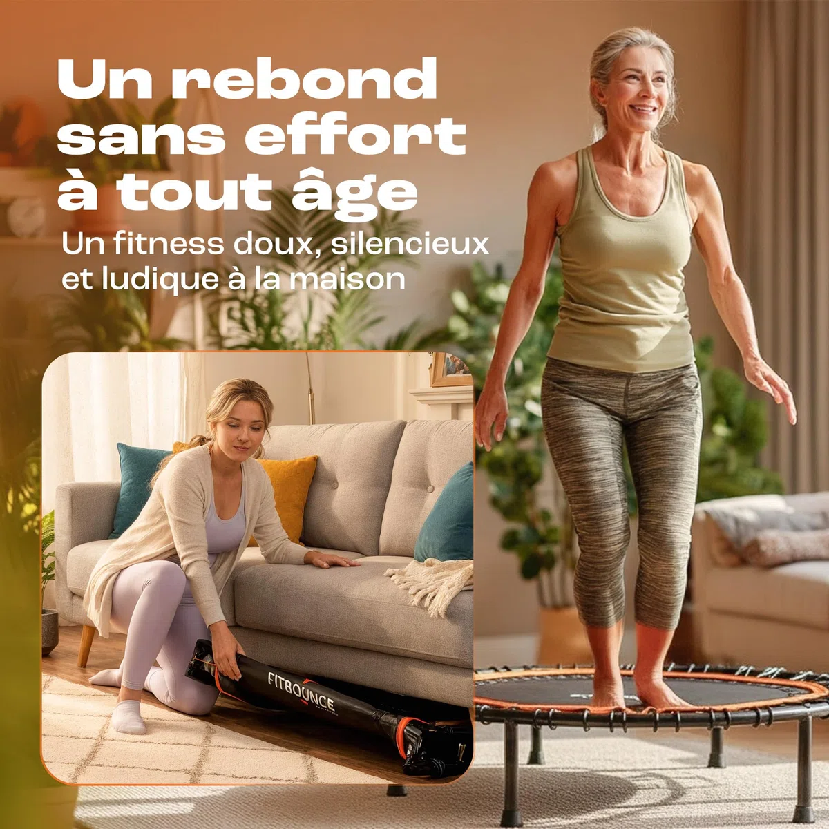 Fit Bounce Pro XL Rebounder Mini Trampoline Silencieux avec Corde élastique Appareil pour Exercice cardiovasculaire Saut, livré avec DVD et Sac de Rangement.