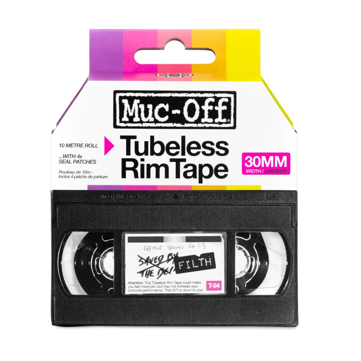 Muc-Off Fond de Jante Vélo Tubeless - 30 mm - Fond de Jante Adhésif Sensible à la Pression - Pour Installation de Pneus de Vélo Tubeless - Rouleau de 10 Mètres - 4 Patchs d'Étanchéité Inclus