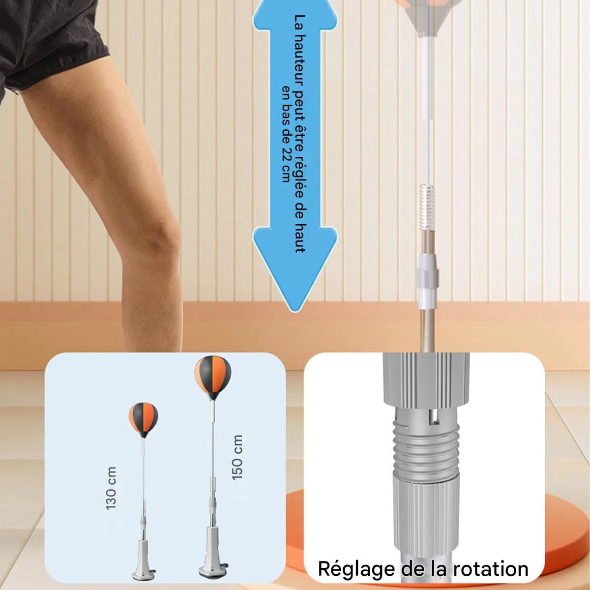 Sacs De Frappe Rapide, Sac de Vitesse Debout, Hauteur Réglable Fort avec Entraîneur À Réaction À Base Ressort pour Réduction du Stress Forme Physique Domicile