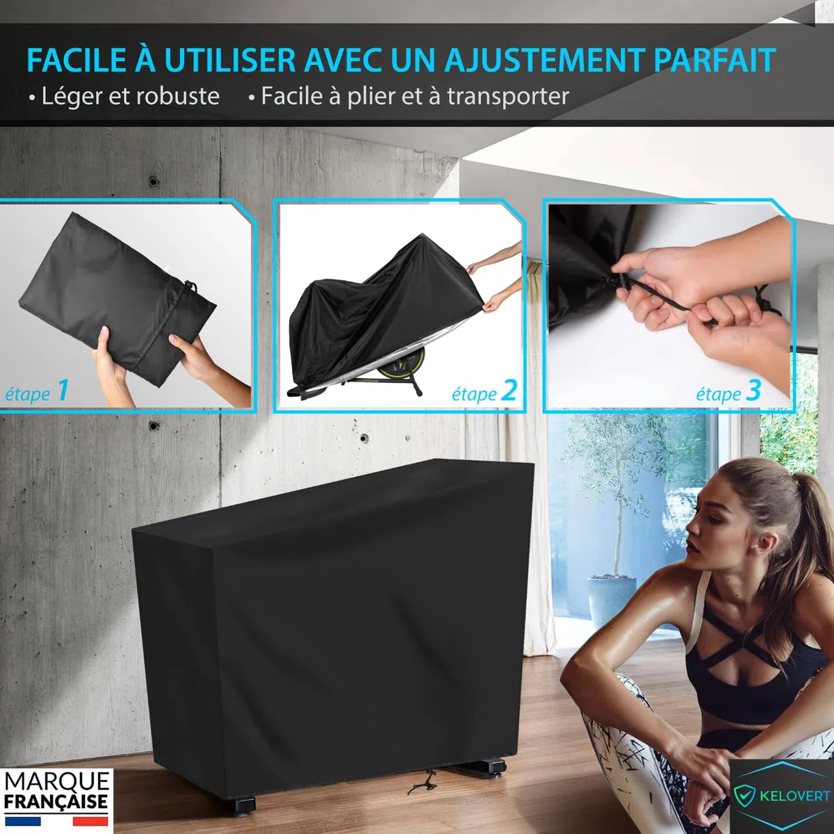 Housse Velo Appartement Exterieur Intérieur ✮MARQUE FRANCAISE✮ Imperméable / 142x 123 x 113 x 58cm / Housse Protection Vélo Couverture Bache Vélo Fitness Durable Noir Extérieur + 1x Sac de Rangement