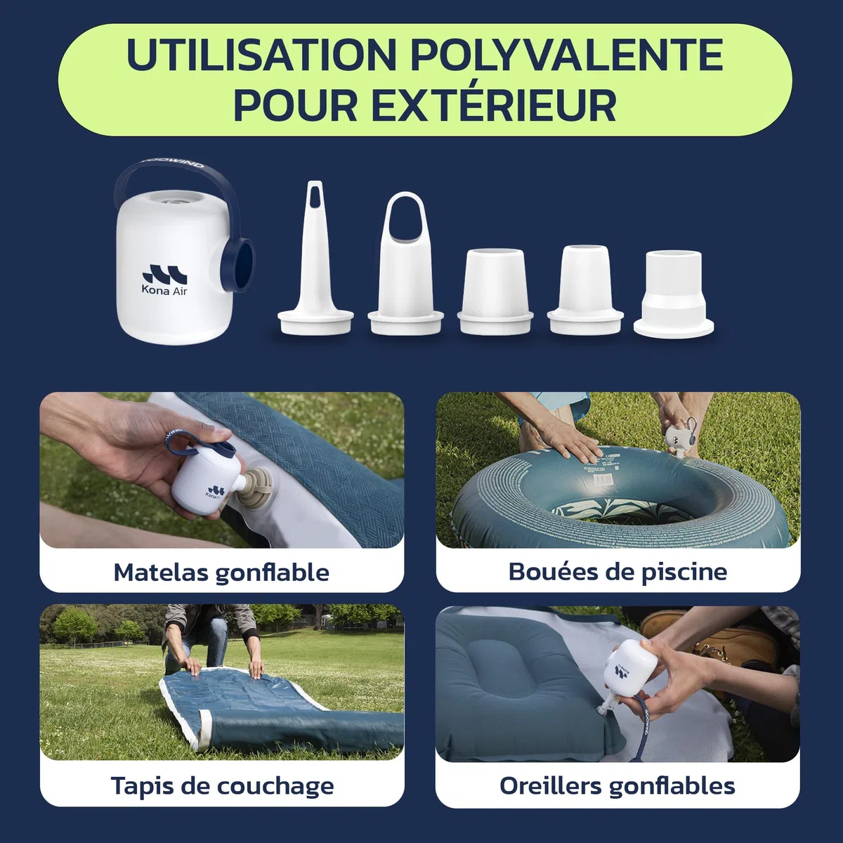 Woowind Pompe à Air Électrique, Pompe à Matelas Pneumatique sans Fil pour Flotteurs de Piscine, Anneaux de Natation, Lit Pneumatique, Canapé Pneumatique, Alimentée par Batterie Rechargeable