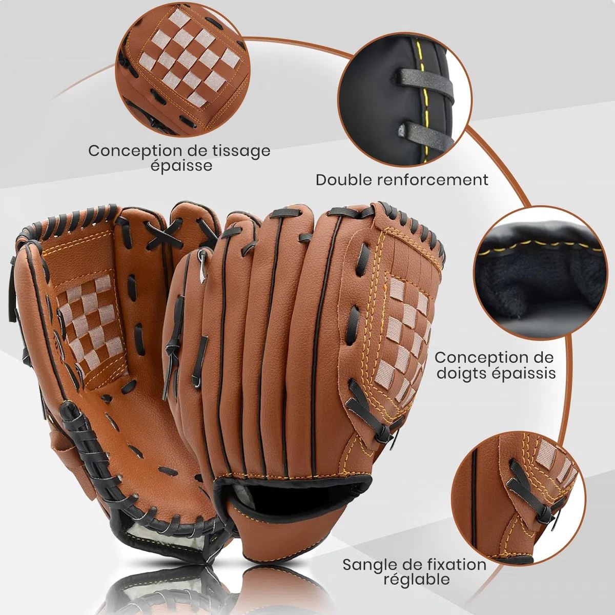LeapBeast Gant de Baseball, Souple Gants de Softball, Réglable ​et Confortable PU ​Entraînement de Baseball pour Jeunes Adultes Gant de la Main Gauche