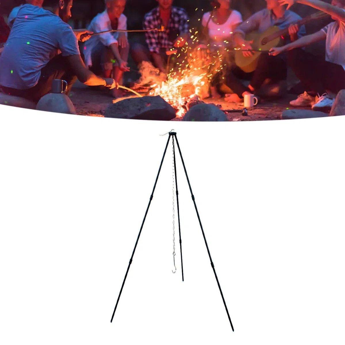 Topyond Trépied De Cuisine Pliable pour Feu De Camp - Accessoires De Camping pour Trépied en Alliage D'aluminium avec Chaîne Et Sac De Transport - Idéal pour Le Camping en Plein Air(Noir)