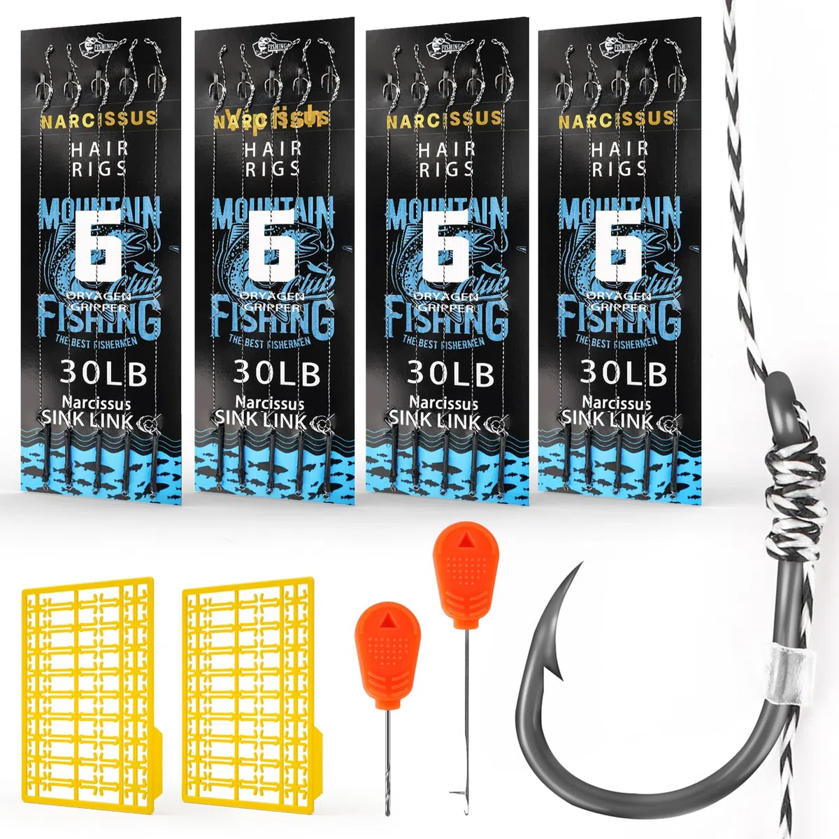 Narcissus Carp Fishing Hair Rigs – 24Pcs Carp Fishing Equipment, 24cm Braided Line Bait Rigs with Hooks and Boilie Stops