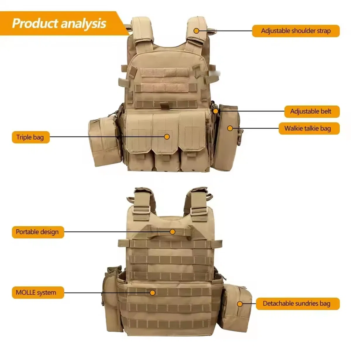 Gilet Airsoft, Porte-Plaque Molle Multifonctionnel-Gilet Respirant réglable pour l'extérieur, l'entraînement et la sécurité