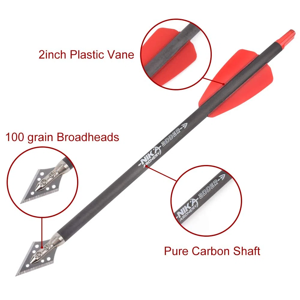 Flèches d'arbalète pour arbalètes Pistolet Flèches Carbone Carreaux d'arbalète 7.5" à tête Large pour arbalètes à 120 Grains Pointes de flèches pour tir à l'arc Chasse 6 / PCS