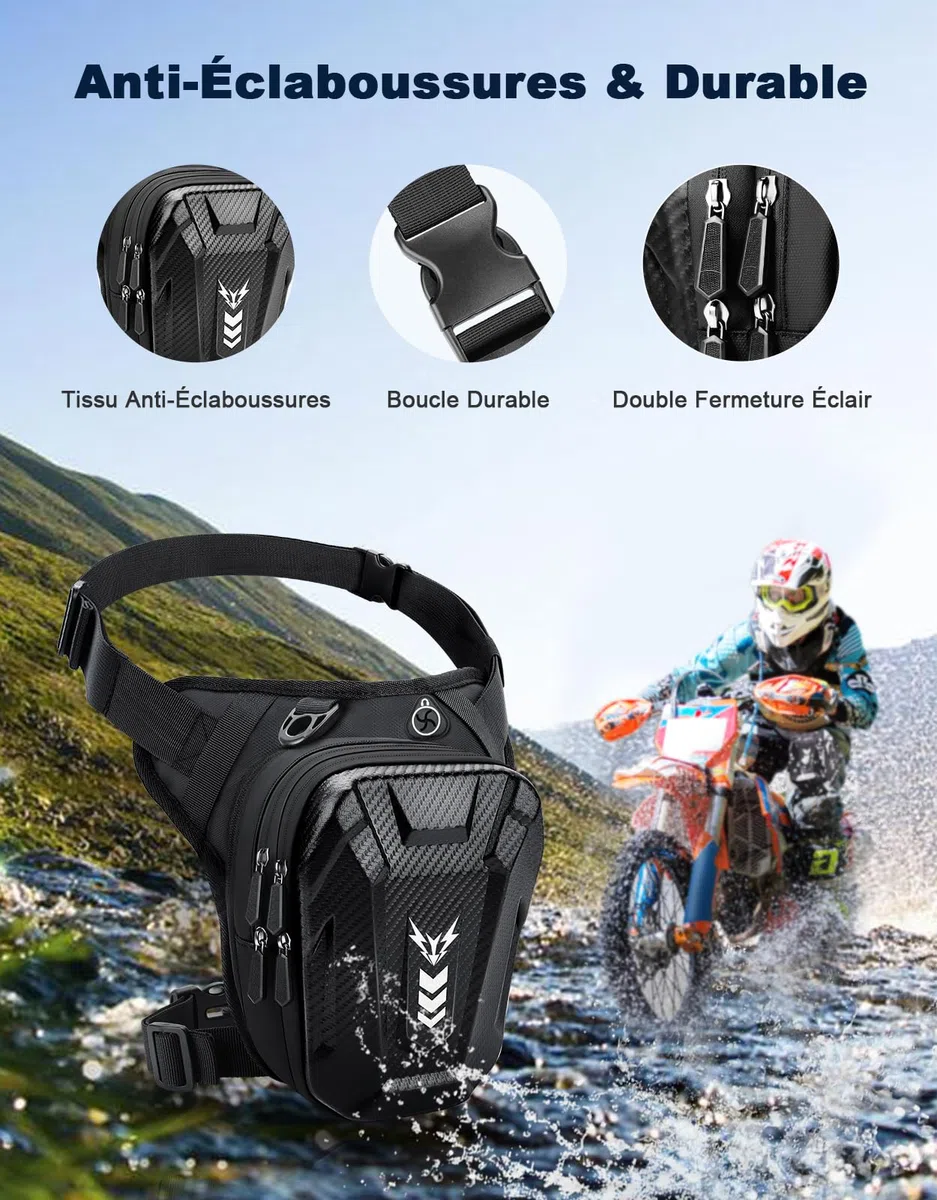 Sacoche de Jambe Moto, [Capacité Extensible] Sac Banane Pochette Ceinture Homme & Femme, Coque EVA, Bande Réfléchissante et Sangle de Jambe Réglable, Leg Pack pour Cyclisme Course Randonnée
