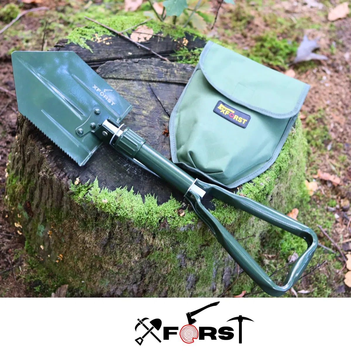 Xforst Set : Pelle Pliante KS1 Multifonction (Pelle et Pioche) avec Étui + Couteau de Survie X-K9.4 – Idéale pour Camping, Survie, Jardinage et Outdoor