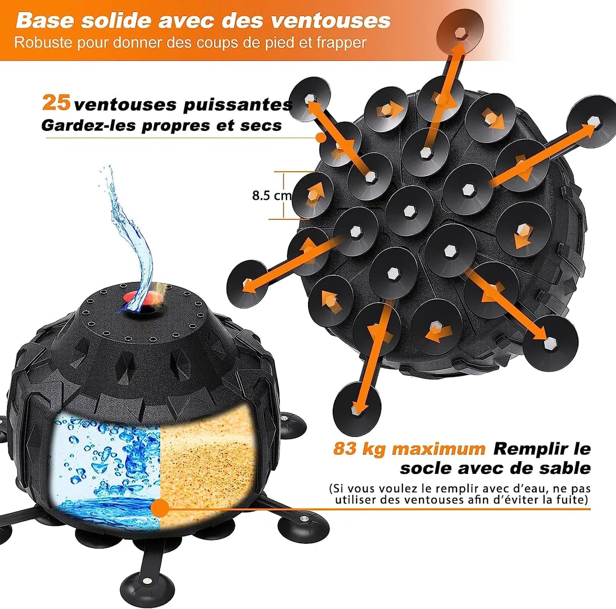 Dripex Sac de Boxe Autoportant Sac de Frappe sur Pied 178 cm Punching Ball avec 19/25 Ventouses pour Muay Thai, Kickboxing, Arts Martiaux et MMA