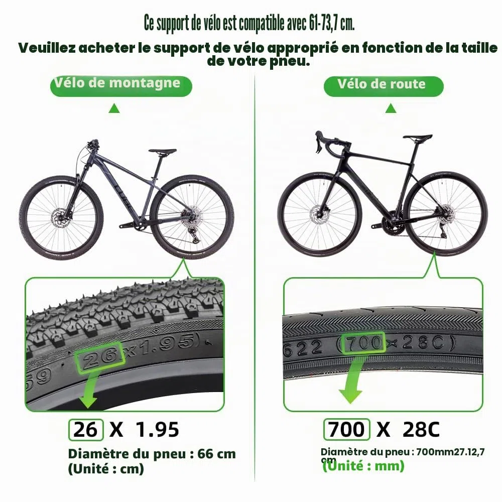 RBRL Support vélo en alliage d'aluminium, support latéral universel pour vélo de 26 à 29 pouces, support vélo stable pour VTT/vélo de course/VTT, réglable en hauteur avec base en caoutchouc