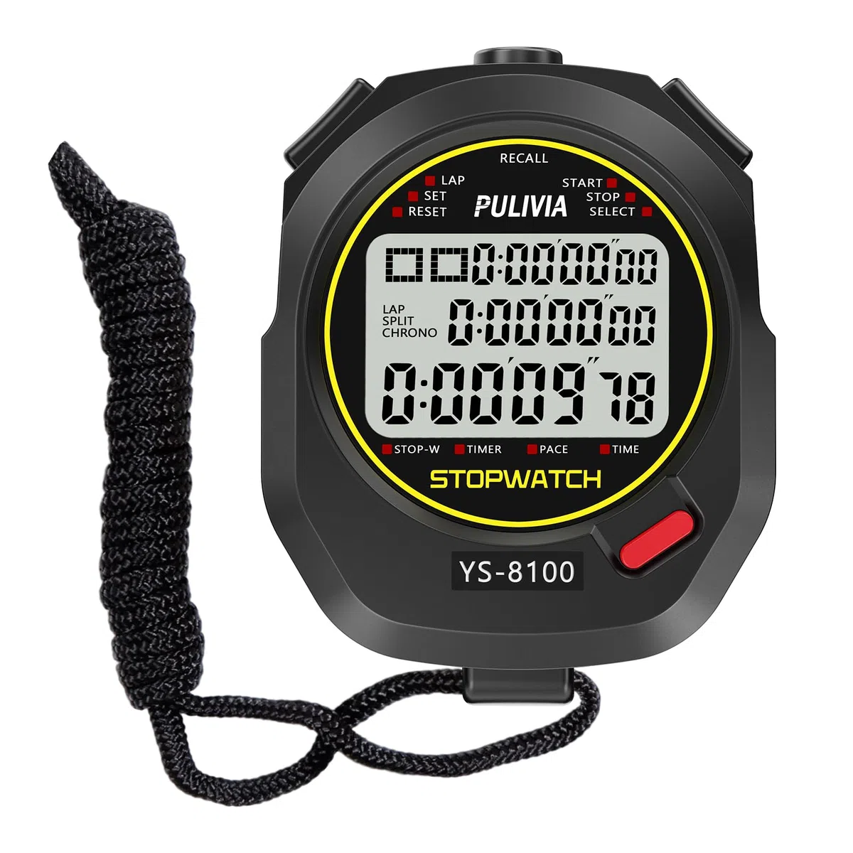 Chronomètre Sport 100 Tours/Splits Chronomètre à ReboNumérique avec Compteurs Horloge Alarme Calendrier, Grand écran Chronometre pour Entraîneurs Course à Pied Sport Entraînement, Noir