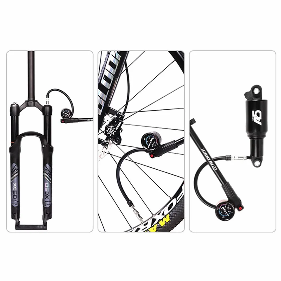 SPORTARC Pompe d'amortisseur de vélo pour VTT, vélo de route et moto - Haute pression 300 psi pour fourche avant et arrière et amortisseurs pneumatiques (noir)