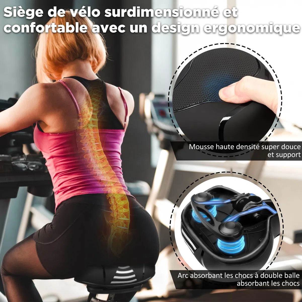 Selle Vélo Confortable, Selle Vélo Gel Ergonomique, Évidement Antipression, Boule d'Amortisseur à Double Ressort, Imperméable, Doux & Respirant – Selle Large pour Vélo de Ville & Vélo au Quotidien