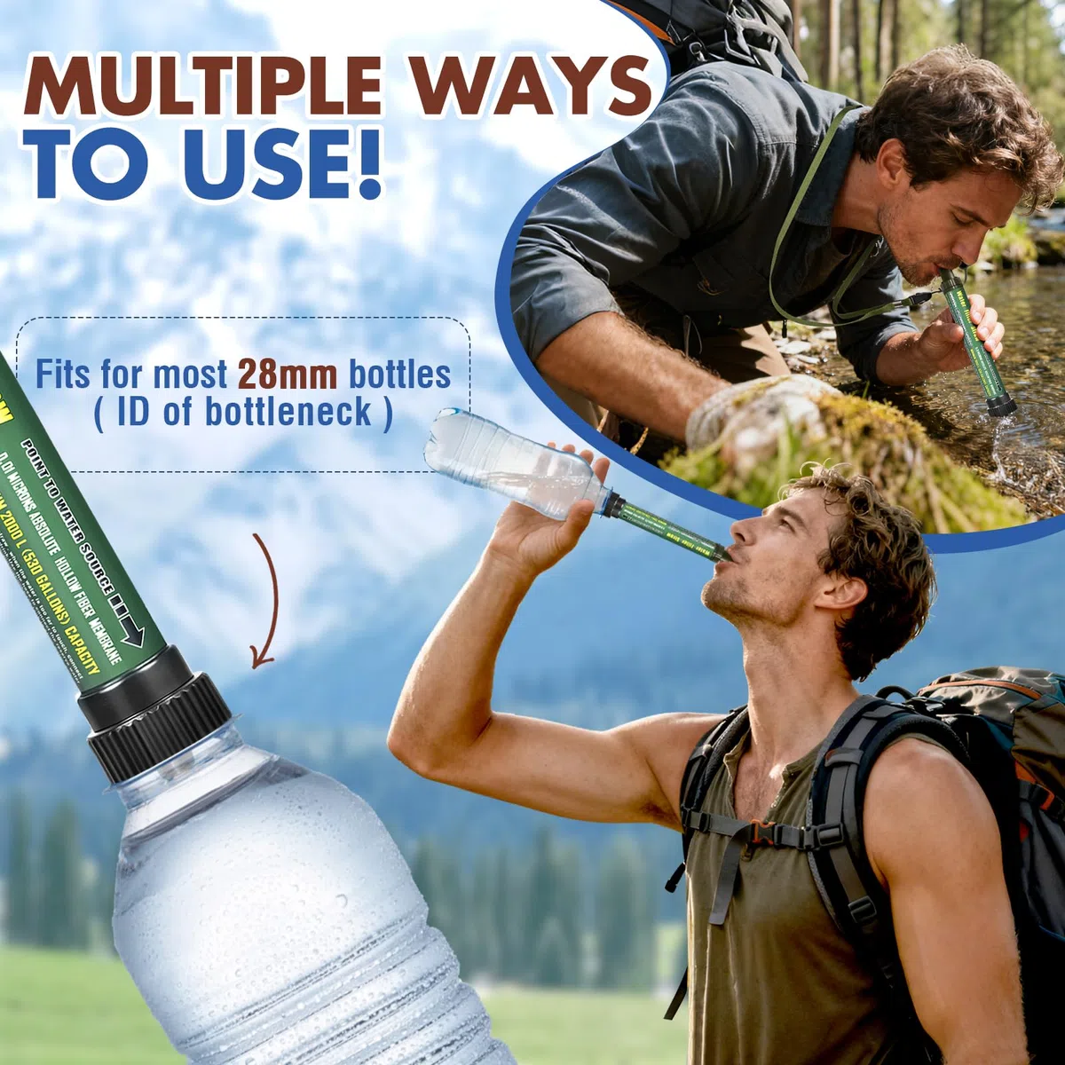 DeFe Filtre Eau Personnel 2000L Système de Filtration d'eau Élimine 99,9% des Bactéries Filtre à 0,01 Microns Paille Eau Potable pour Randonnée Voyage Backpacking Camping Survie…