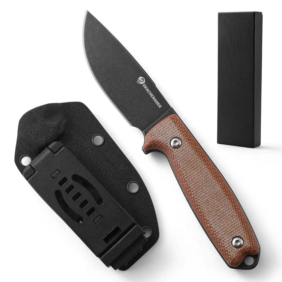 DRACHENADER couteau de ceinture 14C28N acier inoxydable EDC couteau lame fixe, manche micarta, étui Kydex inclus