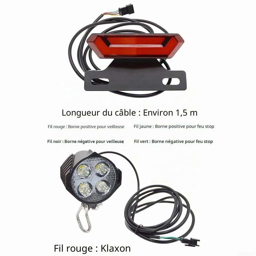 Kit d'éclairage pour vélo électrique 24V-48V, kit d'éclairage de vélo électrique avec phare LED, feu arrière et interrupteur de contrôle utilisateur pour une sécurité de conduite améliorée