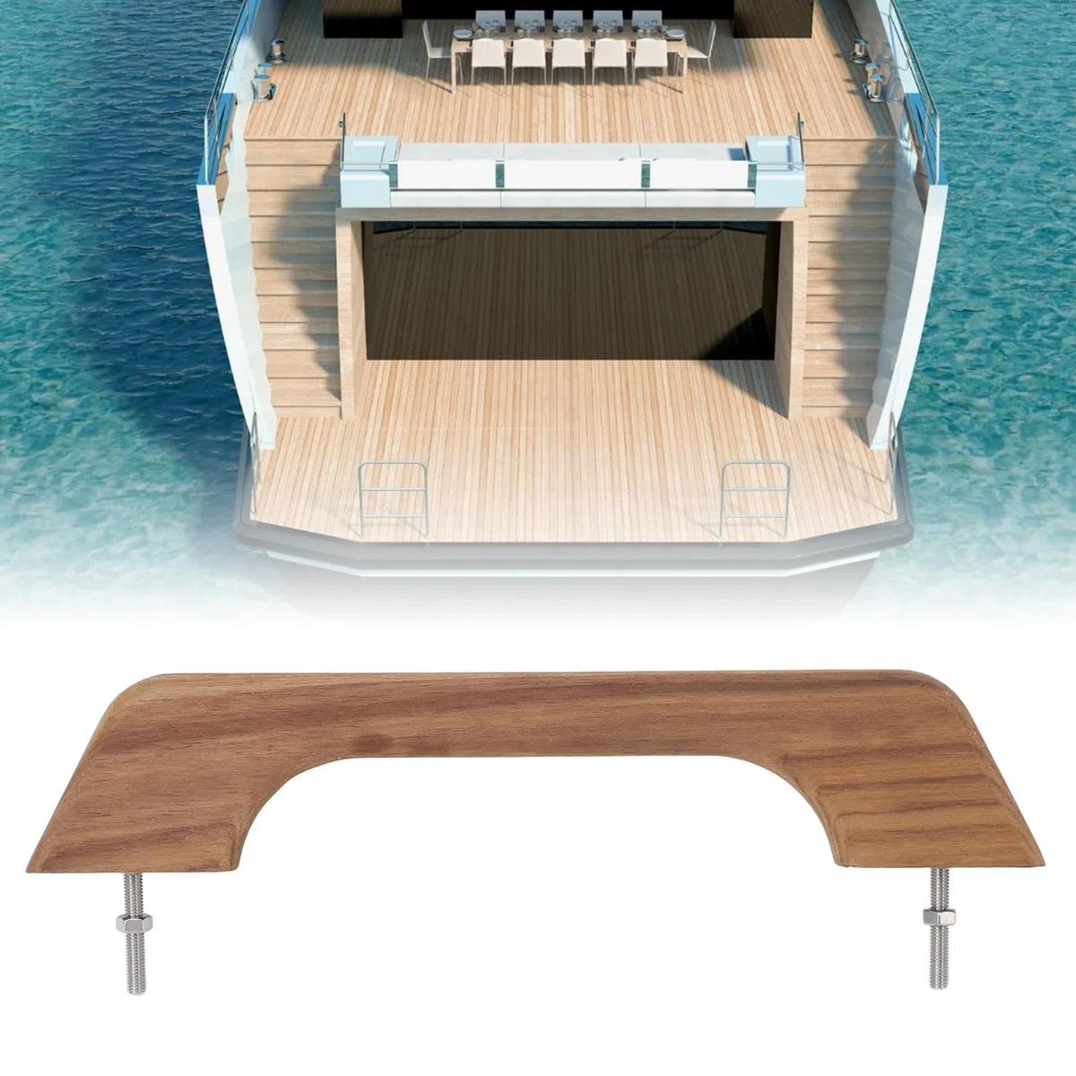 Fabater Main Courante en Teck - Boucle Simple Poignée de Maintien pour Bateau de 12 Pouces - Barre D'appui Résistant Aux Intempéries - Accessoires Marins D'accoudoir de Navigation de Plaisance de RV