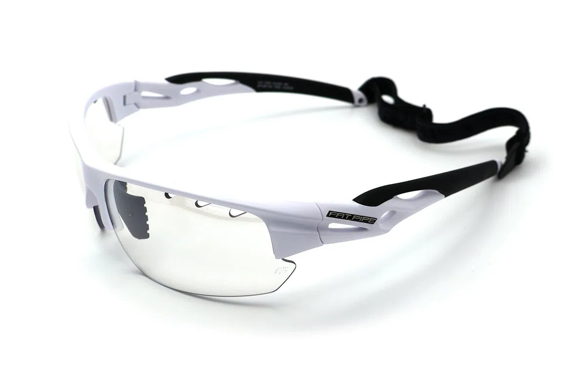 FAT PIPE | Lunettes de protection Floorball Unihockey ACE | Couleur : blanc/noir | Lunettes professionnelles de taille junior et senior avec certificat IFF pour qualité contrôlée