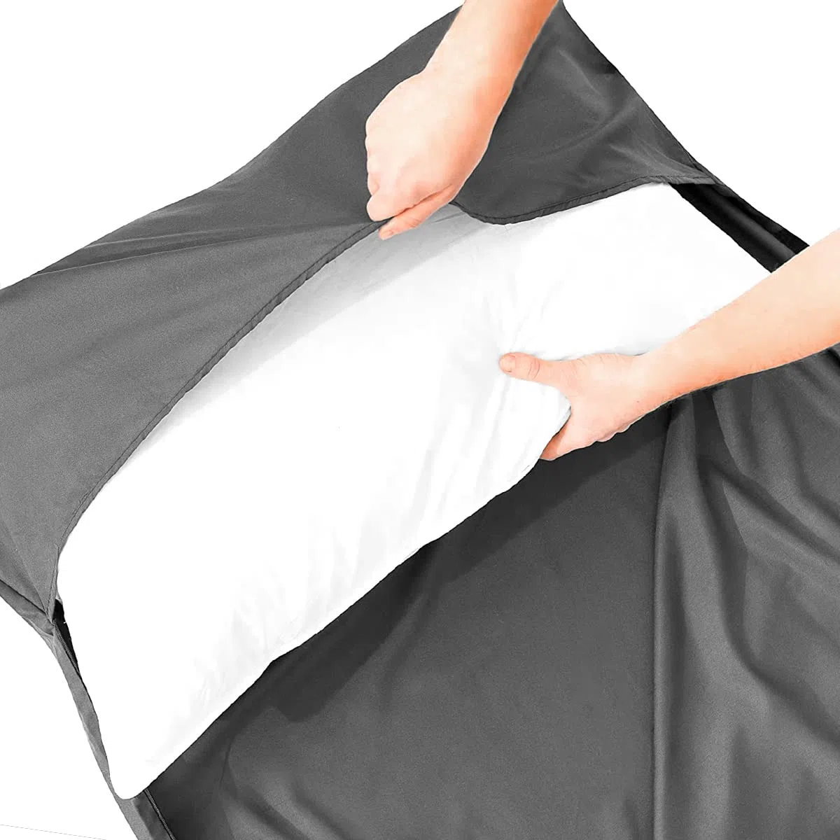 Drap de Sac de Couchage, Sac a Viande Couchage Douce avec Poche d'oreiller, Drap de Sac Ultraléger et Portable pour Hôtels, Randonnée, Camping (Gris)