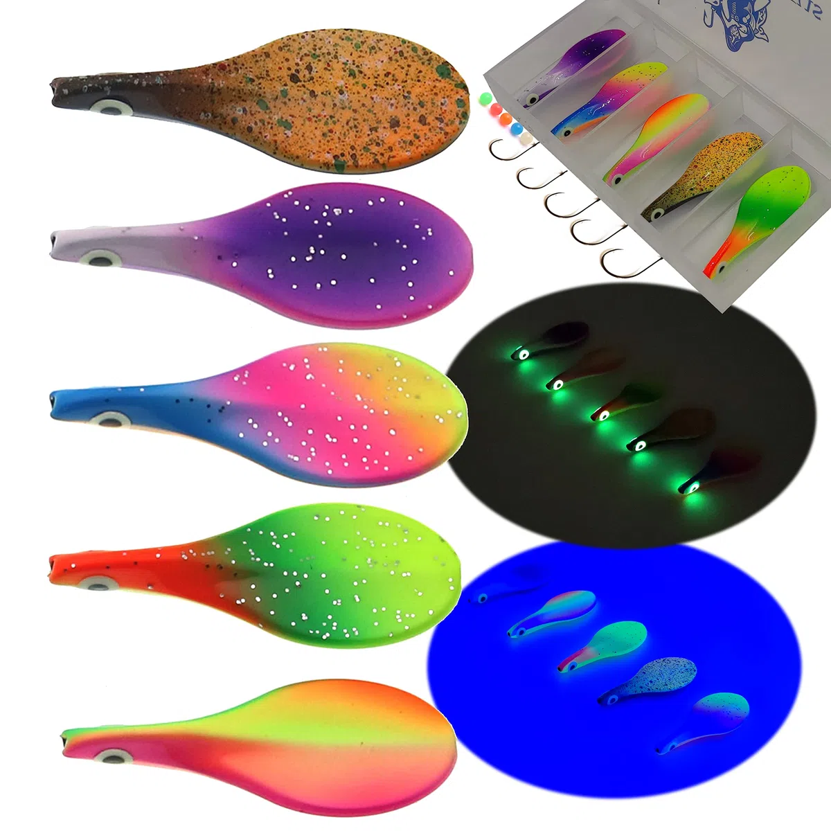 Inline Spoon Truite en boîte | UV Actif et Yeux 3D Autoluminescents | Leurre de Passage pour la Truite Inliner Spoon Inline Spoons de Passage Kit de pêche à la Truite Magic Spoon
