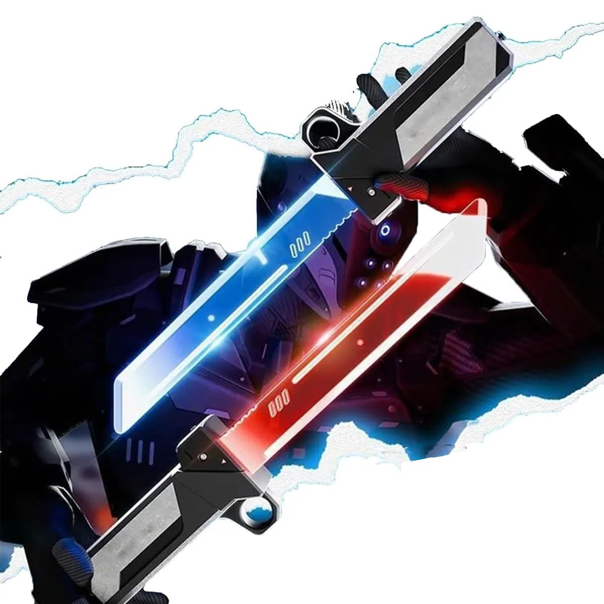 Sabre laser rétractable enfichable, sabre lumineux LED 2 en 1 avec capteur de mouvement, épée lumineuse à double lame, épée réversible à poignée rotative du bout des doigts, pour cosplay (1set)