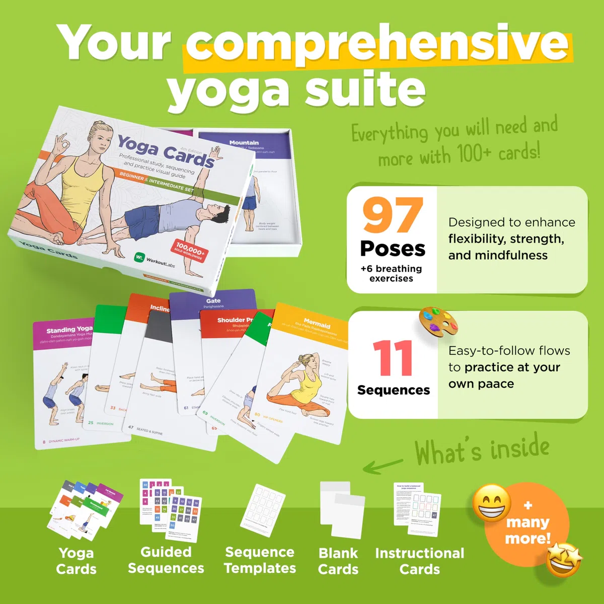 WorkoutLabs Cartes Yoga I & II - Ensemble Complet Yoga Cards: étude Professionnelle, séquençage de Classe et Guide de Pratiques - Textes en Anglais, Sanskrit