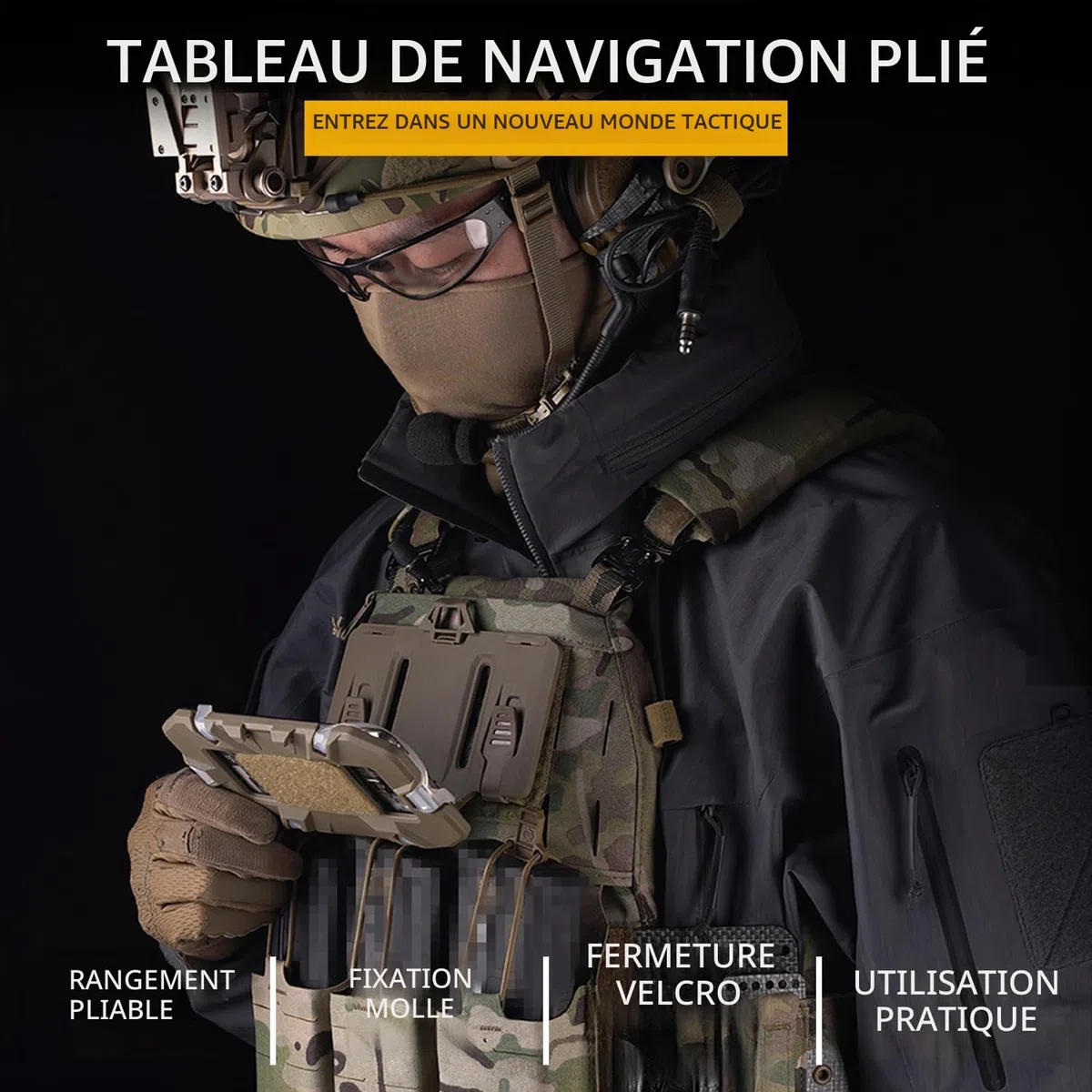 Porte-plaque de téléphone tactique, gilet universel Molle Porte-téléphone, Panneau de navigation de poitrine pliable à fermeture rapide Utilitaire pour taille d'écran 4,7"-6,7