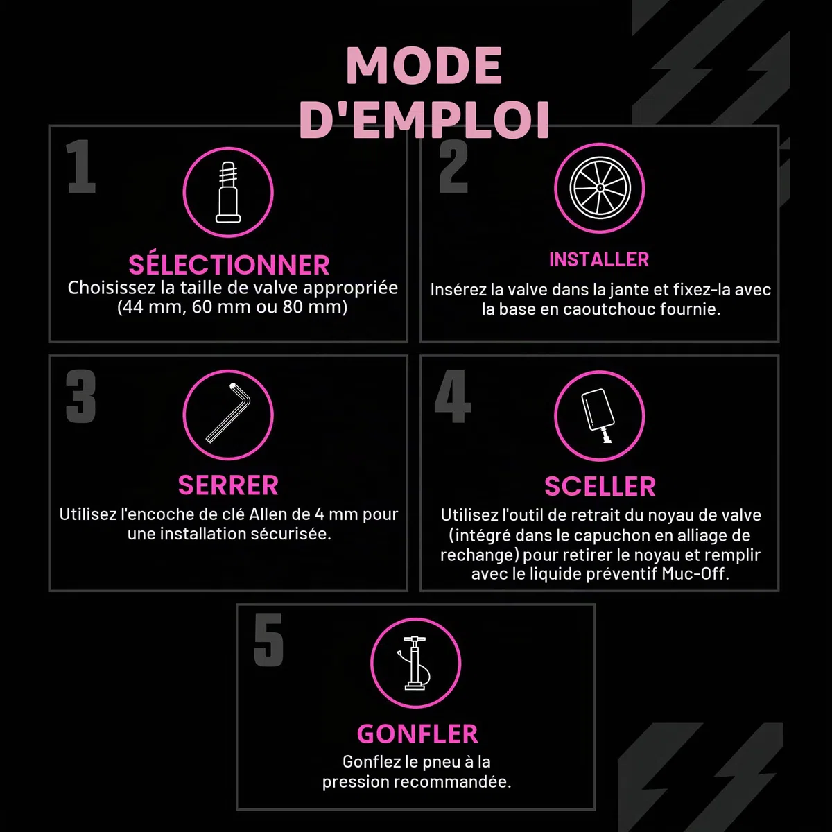 Muc-Off Valves Presta Tubeless - 44 mm - Valves de Vélo Anti-Fuite de Qualité Supérieure avec Outil Démonte-Obus de Valve Intégré - Rouge