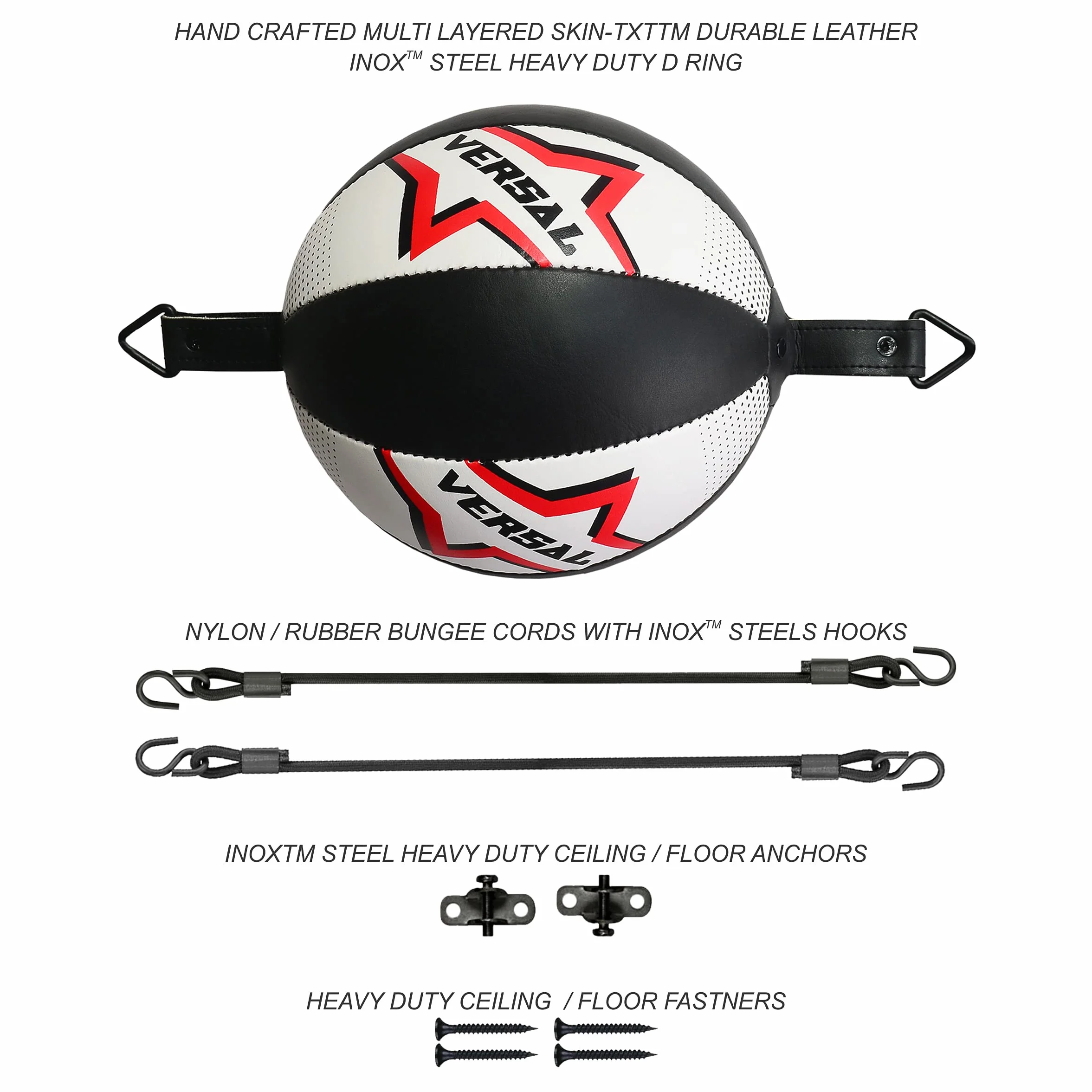 VSL Balle de boxe double extrémité en cuir pour entraînement MMA Dodge Sac de frappe avec cordes et ancrages du sol au plafond