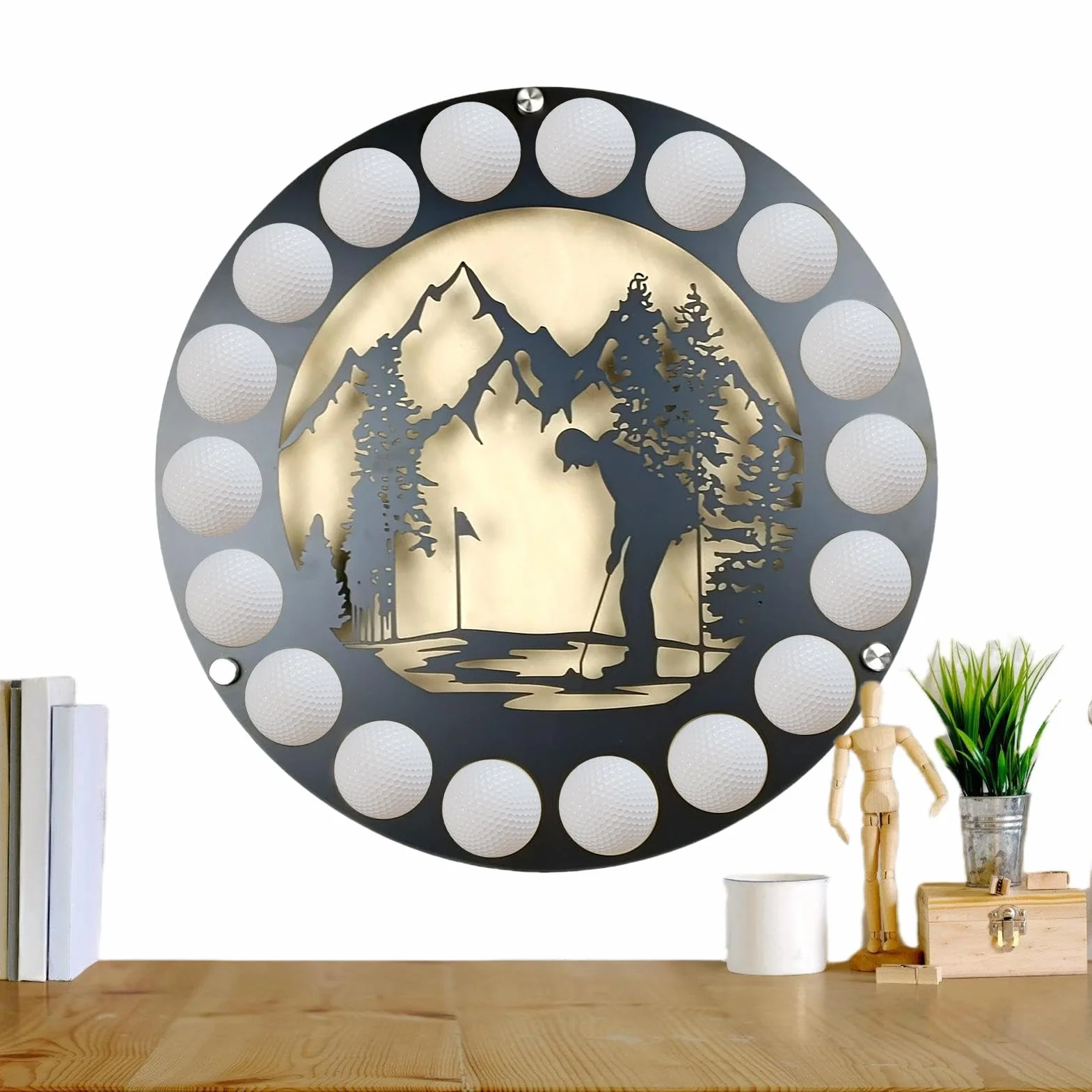 Présentoir mural pour balles de golf – Organisateur de rangement pour balles de golf – Support élégant pour balles de golf – Pas de perforation – Pour chambre à coucher, salon, dortoir