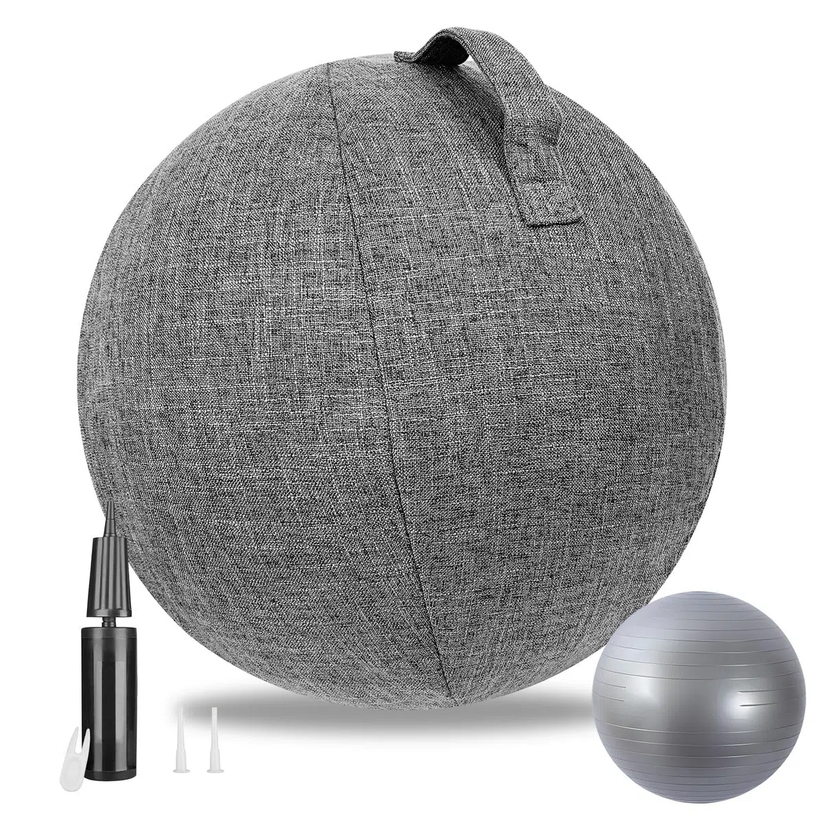 Siege Ballon Gym Ballon Housse de Ballon de Gymnastique 65 cm de Diamètre avec Housse en Tissu/Balle d'Assise/Pompe à Housse en Lin Doux Lavable Capacitã 110kg