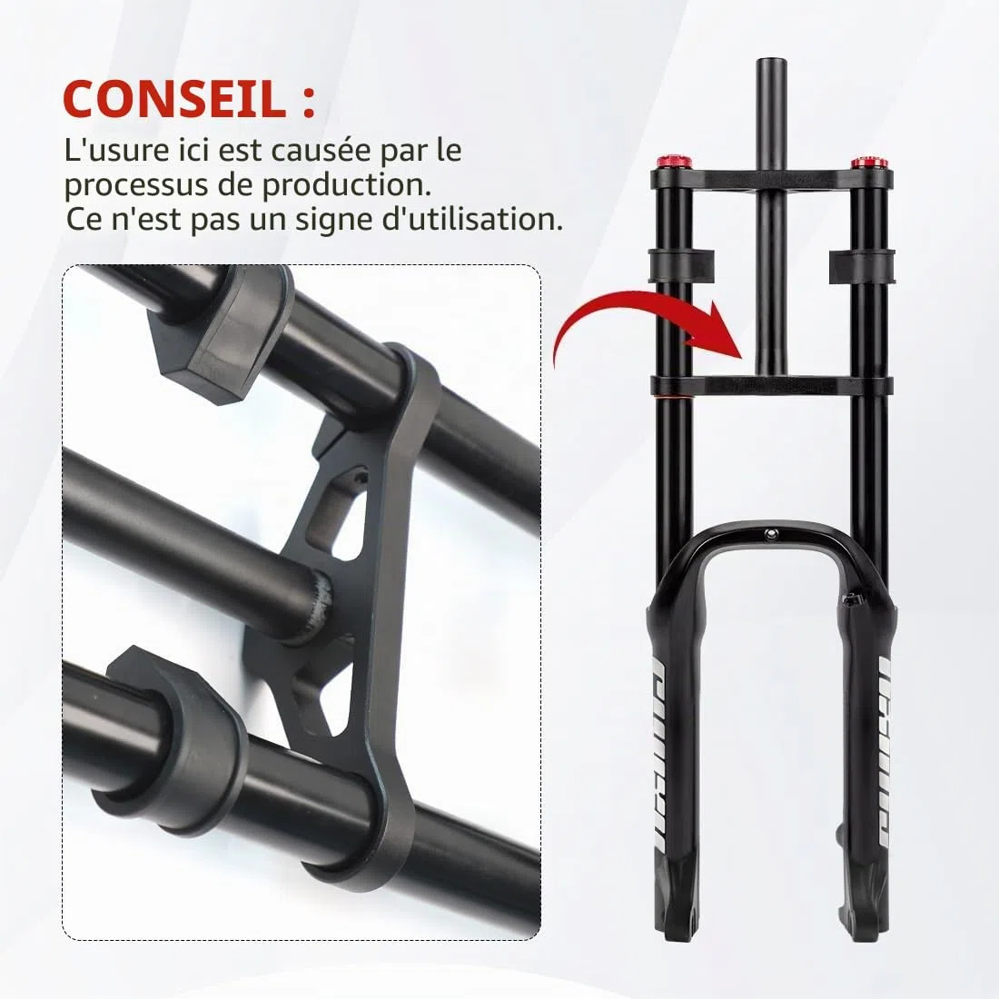 Fourche à pneu 20 x 4,0 pour vélo électrique BMX - Fourche avant conique - Frein à disque droit 120 mm avec réglage d'amortissement - QR 135 x 9 mm - 2,6 kg