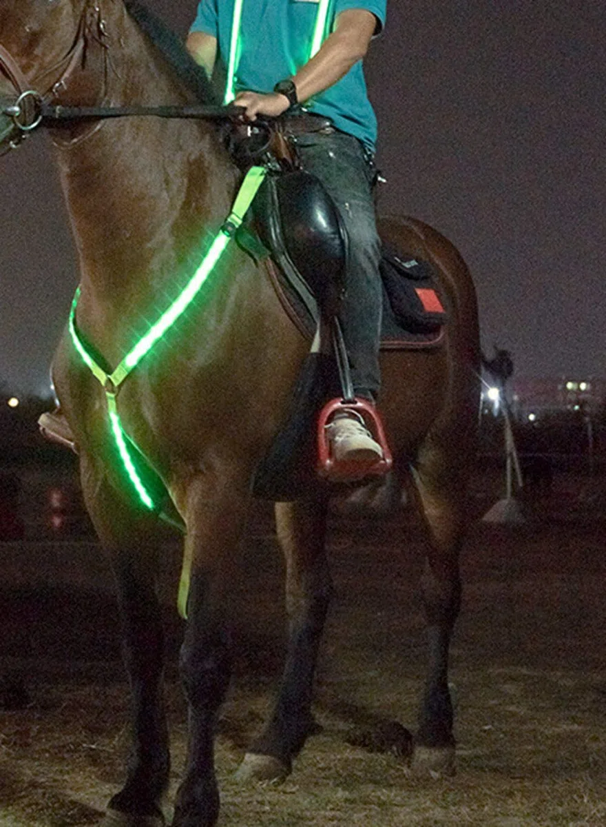 Collier de cuirasse de Cheval LED réglable USB Rechargeable Cheval Bride Licou lumière de sécurité Chevaux Ceinture de Cou équipement de sécurité équestre