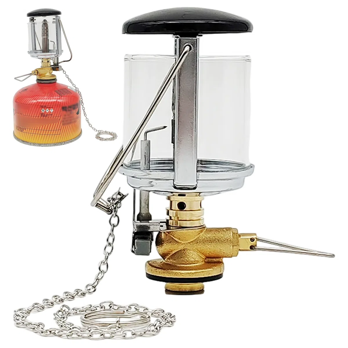 Lanterne de Camping compacte à gaz en métal, avec verre résistant à la chaleur, lampe bougie Portable pour la randonnée, sans bouteille de gaz, 1 pièce
