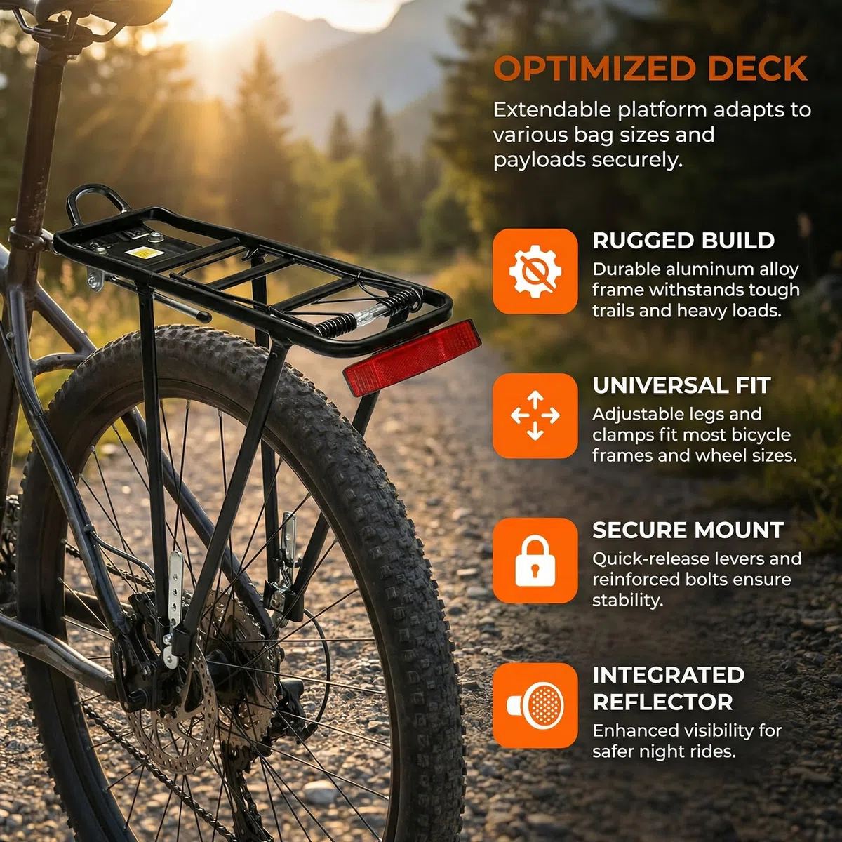 Porte-bagages de vélo universel réglable pour vélo de 26 à 29 pouces, porte-bagages arrière, en alliage d'aluminium, porte-bagages, touring, jusqu'à 75 kg maximum, pour VTT, vélo de route
