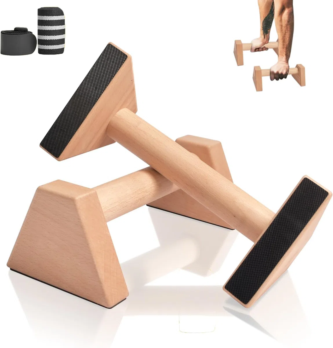 Barres parallèles en bois, supports solides pour pompes, pieds en caoutchouc antidérapants Barres pour appuis renversés Équipement de gymnastique pour le fitness, la gymnastique, l'aérobic, la muscula
