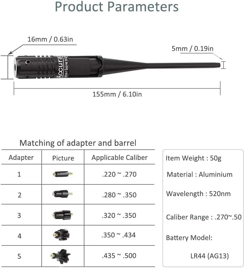 KinZon Viseur Laser Professionnel Rouge - Compatible Calibres .22 à .50 & 9mm | Kit d'Alignement Haute Précision pour Fusils, Pistolets et Airsoft | Réglage Optique sans Tir | 5 Adaptateurs