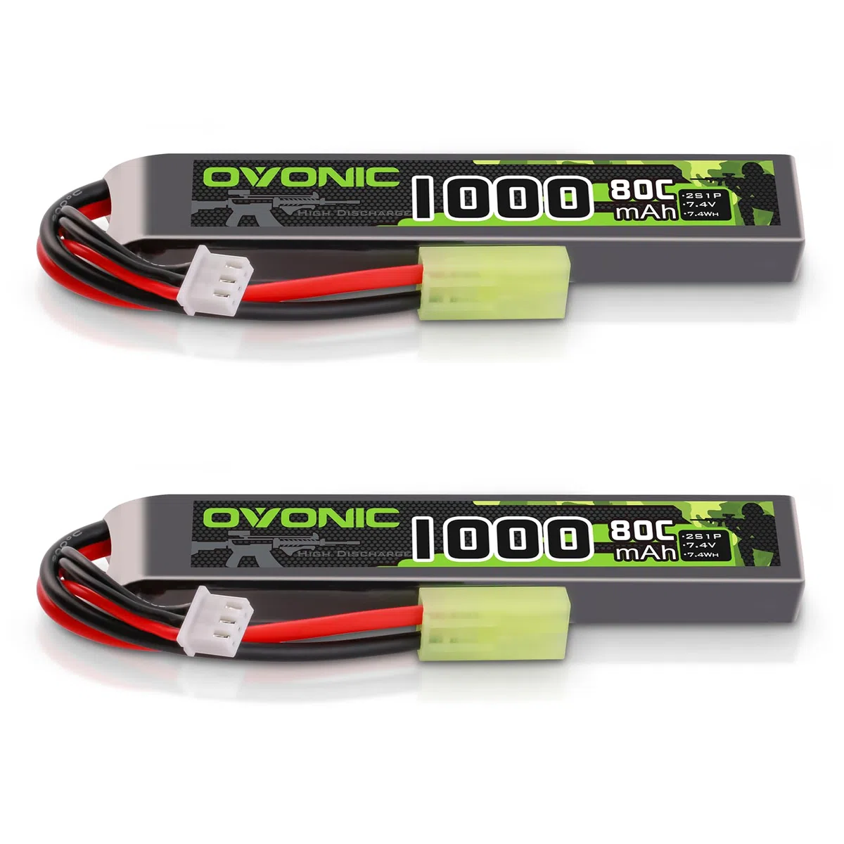 OVONIC Lot de 2 batteries Lipo 2S 7,4 V 80 C 1000 mAh Airsoft Lipo avec mini prise TMY pour pistolets Airsoft