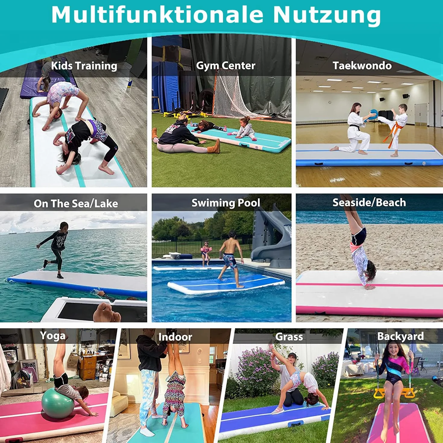 Air Track Tapis de Gymnastique Rythmique Gonflable 2m 3m 4m 5m Epais 10/20cm pour la maison, l'entraînement, le tumbling, le yoga, l'extérieur, le fitness