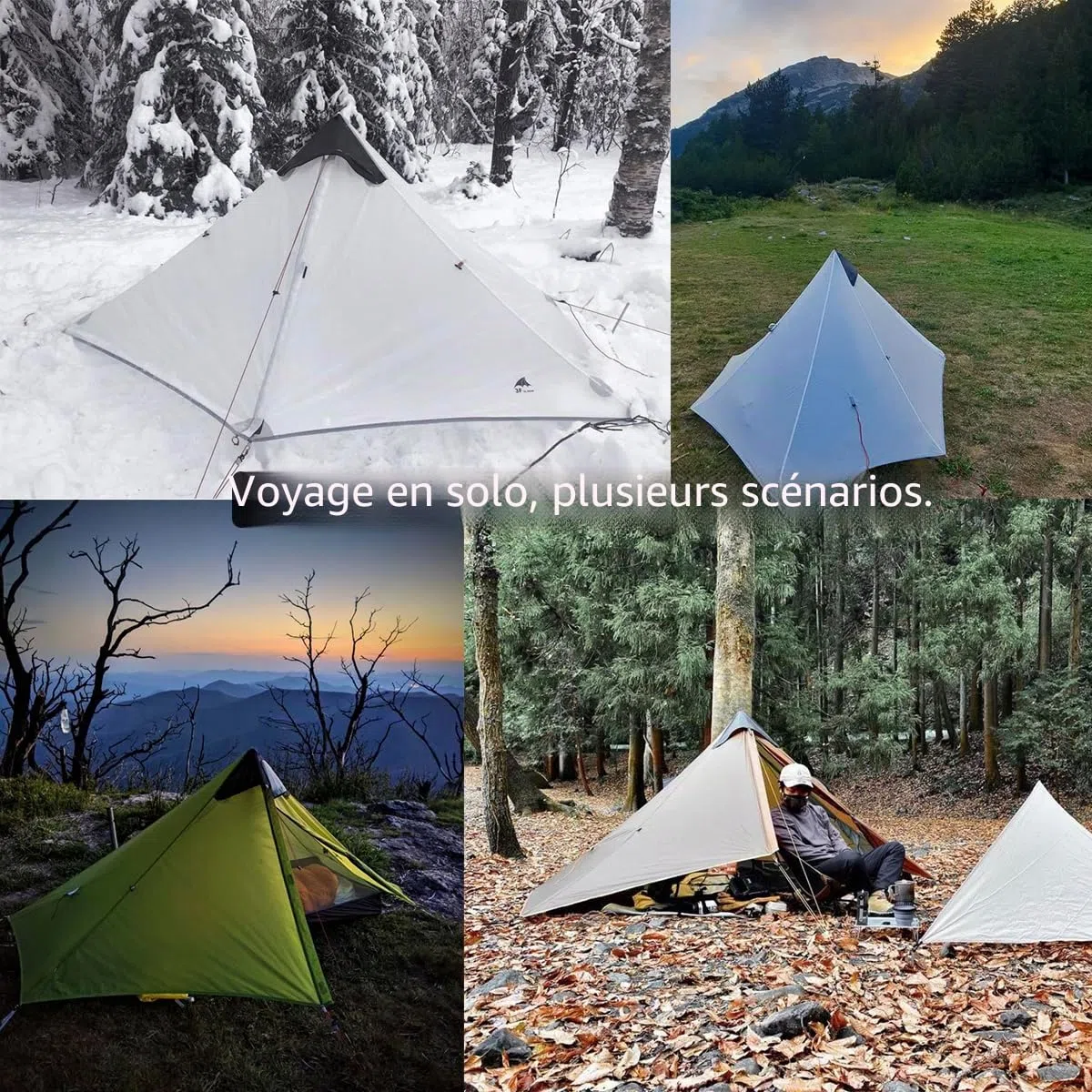3F Lanshan1 Tente ultralégère 3/4 saisons portable pour 1 personne 15D Revêtement en silicone étanche Double couche Tente pour camping, escalade, randonnée