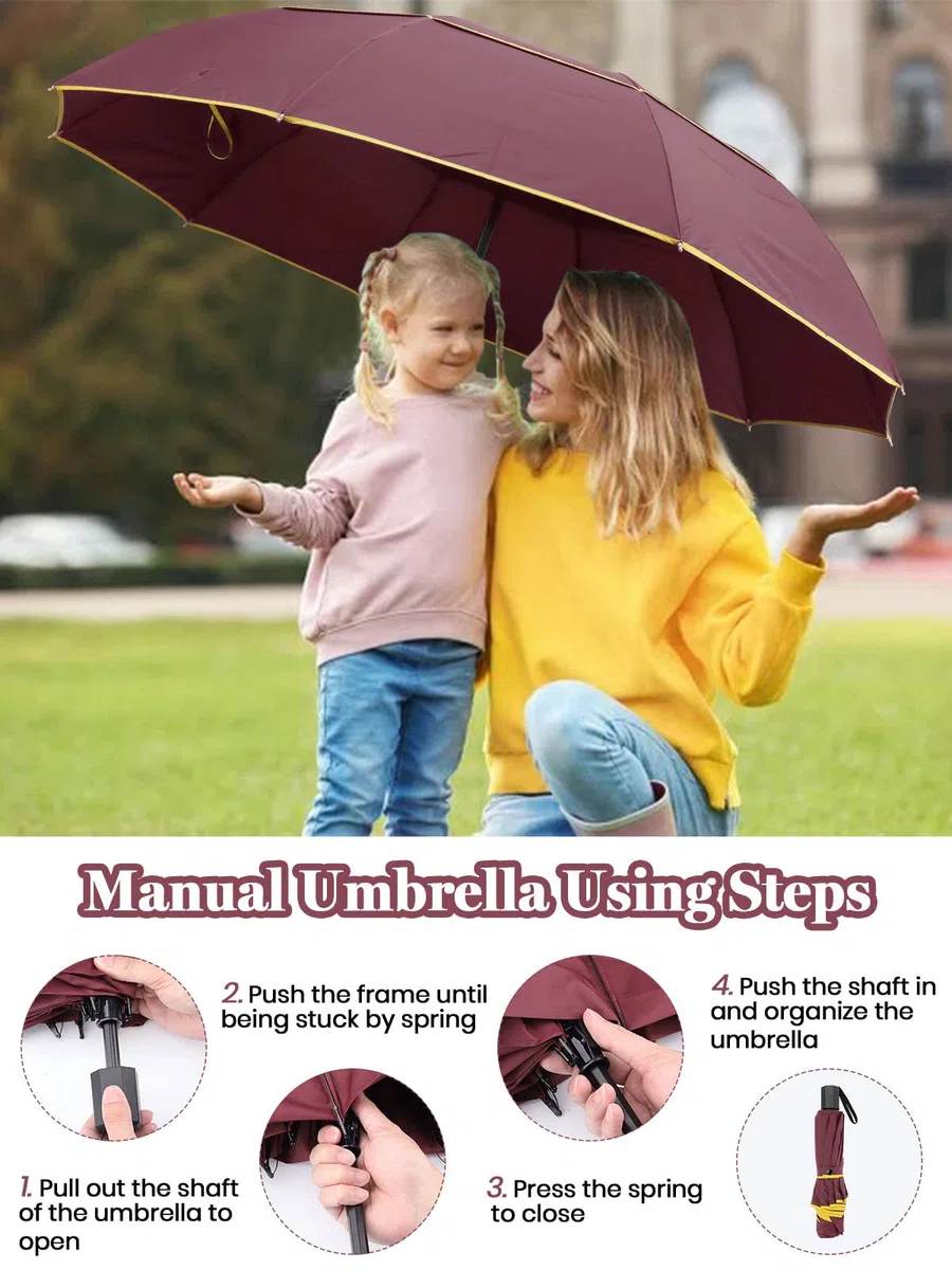 Kalolary Extra Large Parapluie de Golf Parapluie Pliant Imperméable Compact Oversize, Double Auvent Ventilé Imperméable Bâton Parapluies de Voyage pour Femmes et Hommes Usage Domestique