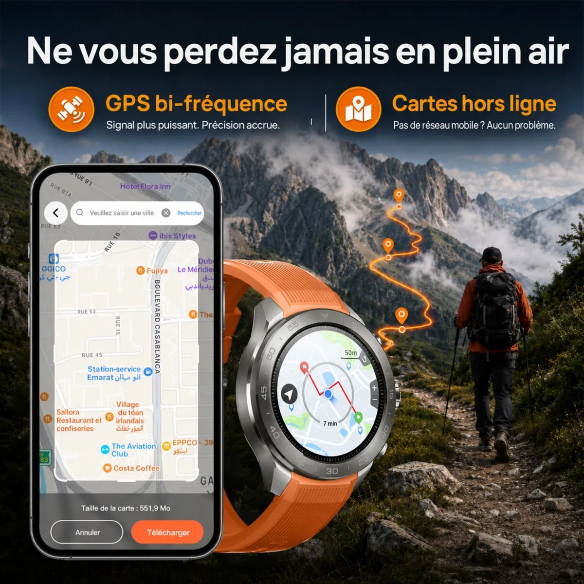 Mibro GS Explorer S Ti Montre GPS d'aventure,boîtier en Titane, Bi-Band GNSS,Carte Hors Ligne, Écran Tactile AMOLED,10 ATM, autonomie 20 Jours, Smartwatch pour la randonnée, l'alpinisme et l'apnée