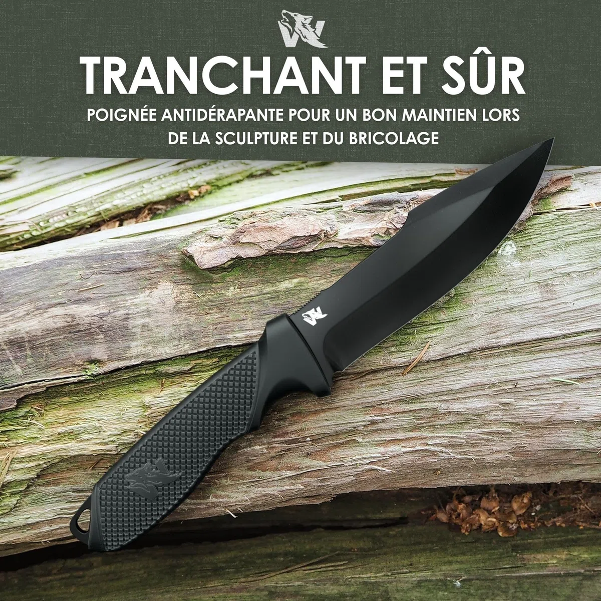 Wolfgangs W-Kids – Couteau de bushcraft Enfant en Acier D2 – Set Outdoor avec étui + Allume-feu – Couteau de Survie pour Enfants – Parfait pour la première Aventure en Plein air
