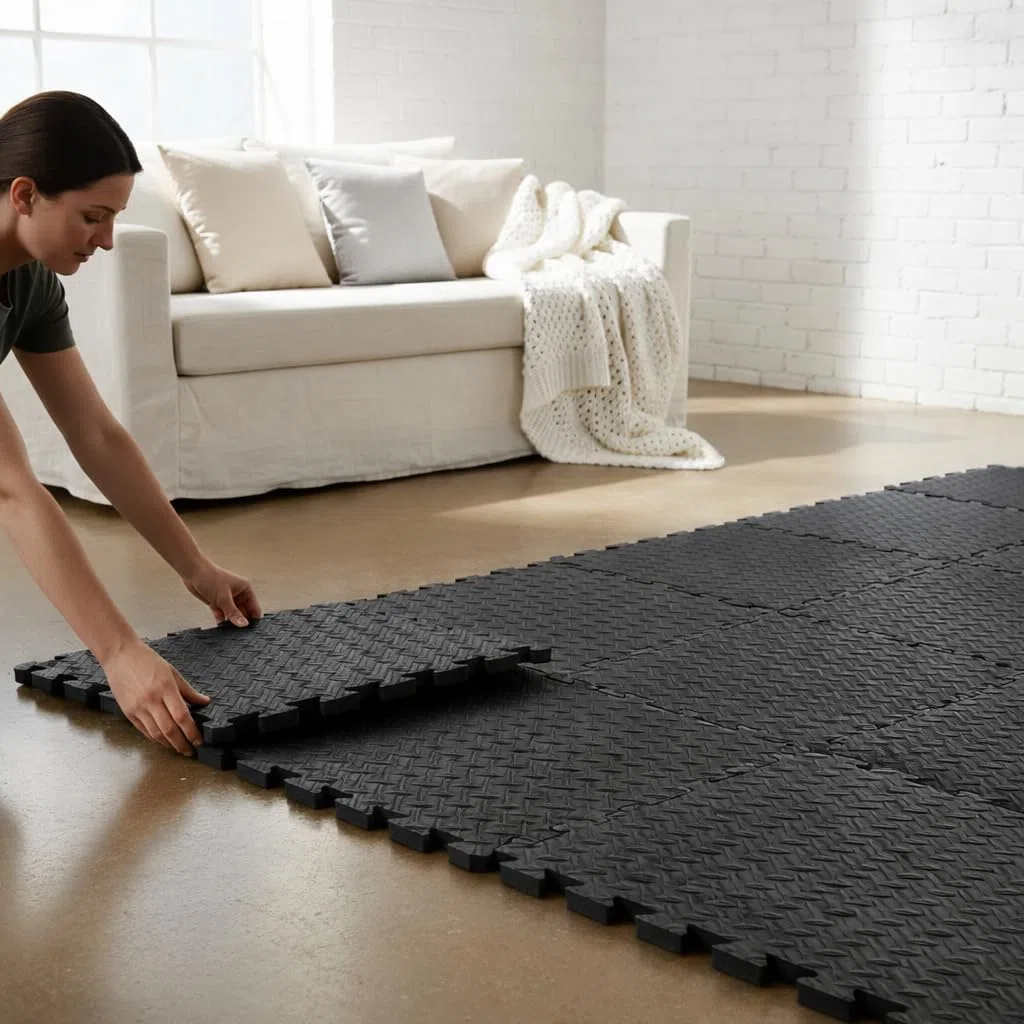 EYEPOWER Protections Sol en Mousse EVA 10mm d'épaisseur Tapis Puzzle de Fitness Sport composé de 9 Fragments Dimension Globale 0,81qm Extensible Noir