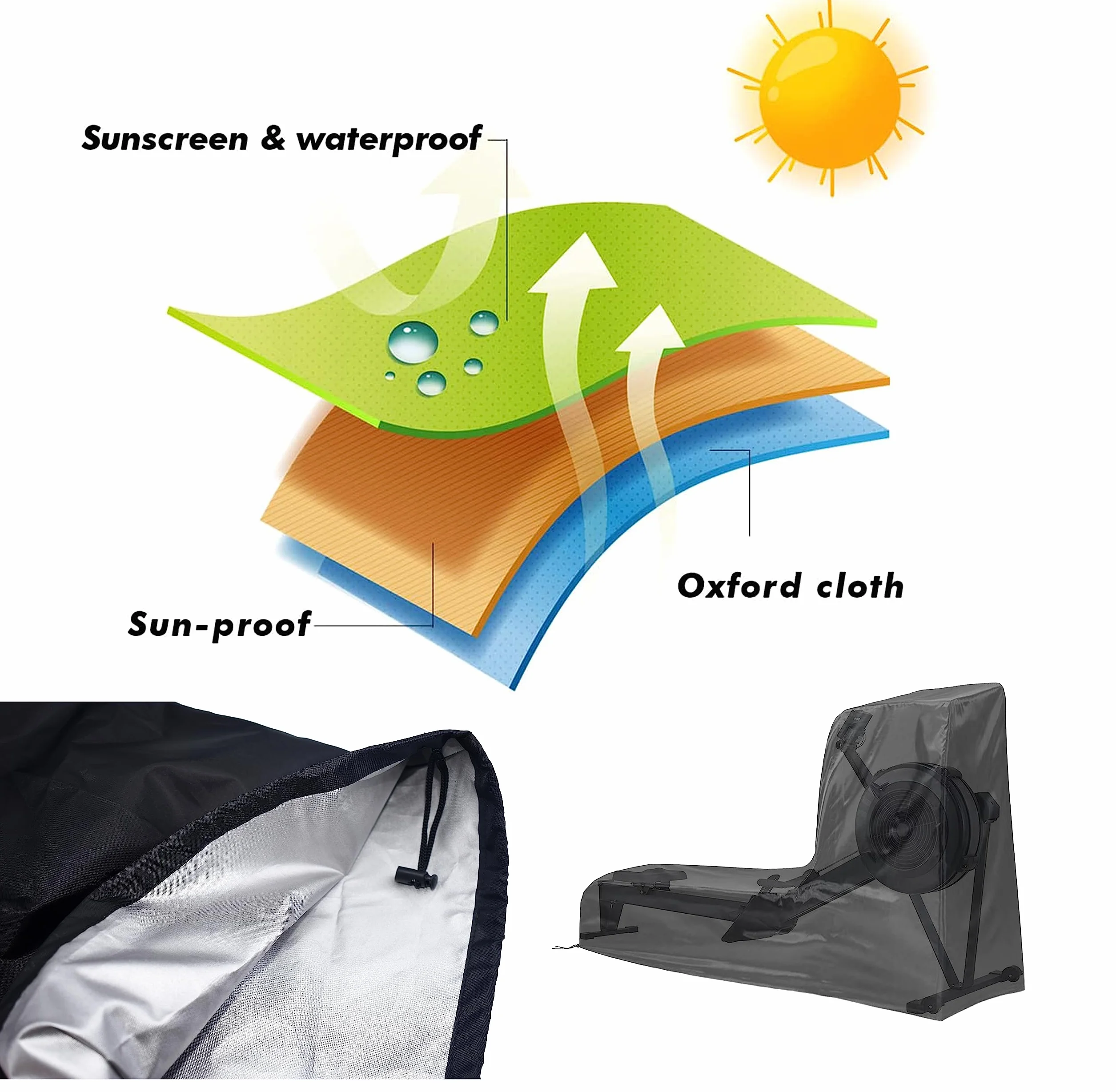 Housse Rameur Universelle - Couverture Protection Imperméable Anti-UV pour Concept2 et Autres Rameurs (241 * 61 * 100CM)