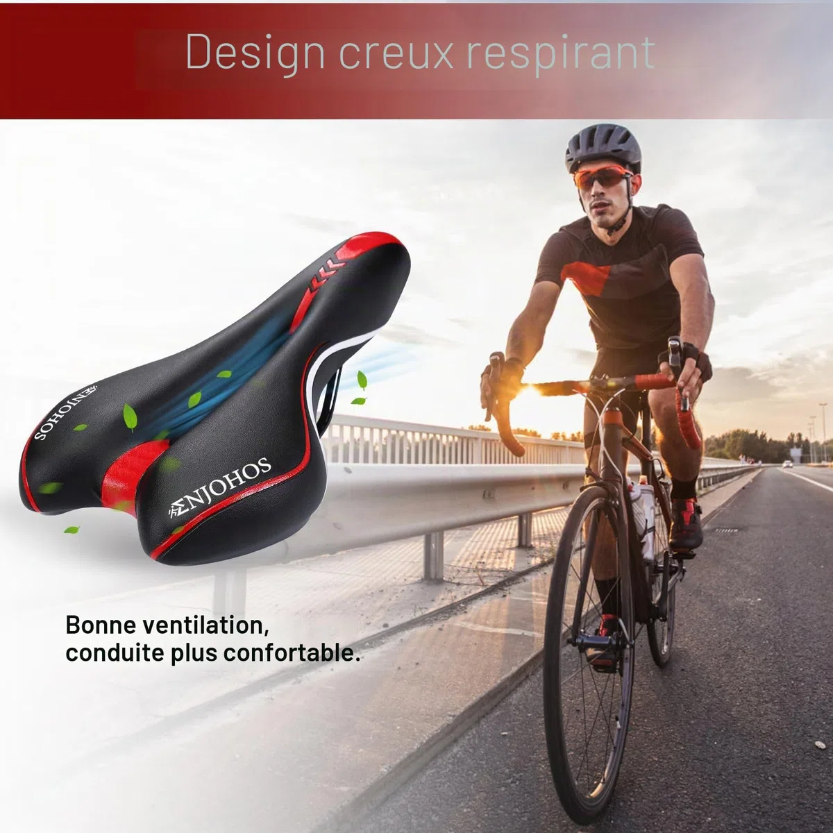 ENJOHOS Selle de Vélo VTT Ergonomique, Respirant Creux Selle VTT Confort Homme Femme Étanche PU, Selles de Velo Ultra Confortable pour Vélo de Montagne/Route/Loisir/Pliant/Gravel